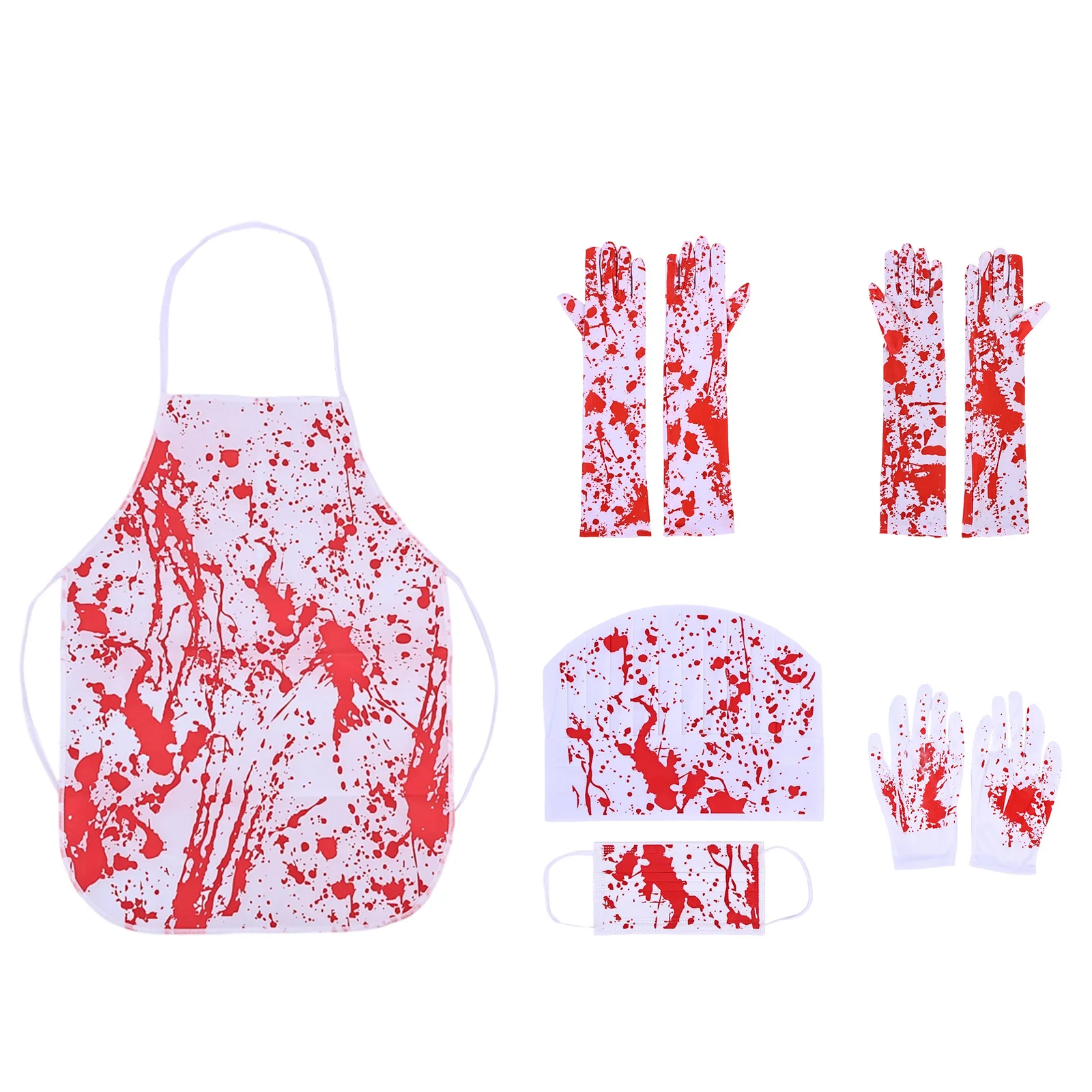 Grembiule insanguinato di Halloween Puntelli a tema Halloween Vestito operato Grembiule spaventoso Orrore stampato Guanti da cucina spaventosi schizzati di sangue Calzini