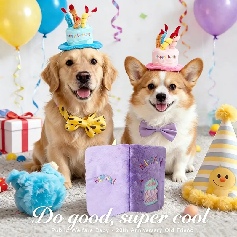 Happy Birthday Pet Hat Plush Cake Shape Dog Cap with Candles Adjustable Pet Party Decor for Puppy Kitty Birthday Celebration