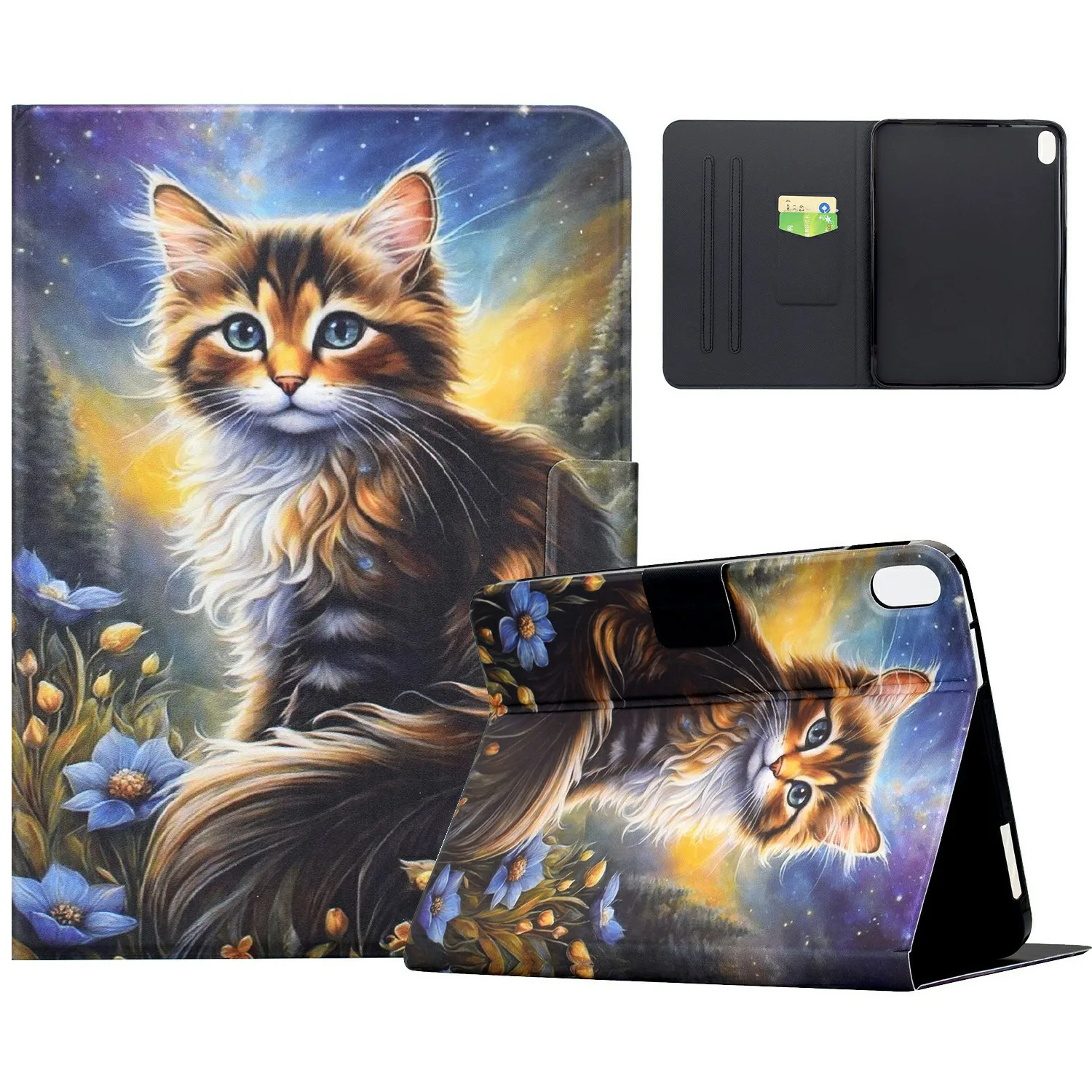 For Xiaomi Redmi Pad 2 11 Case Pattern Printing Stand Leather Tablet Cover with Card Slots - Starry Night Cat