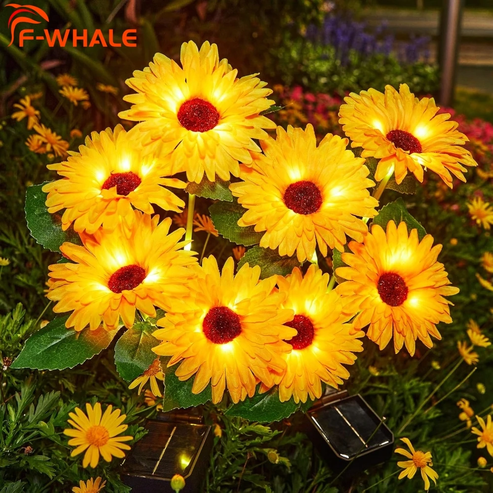 Solar Flower Lights Outdoor Garden Decor 4 Heads Daisy Flowers Waterproof Auto ON/Off Solar Lights for Outside Yard Patio Decor