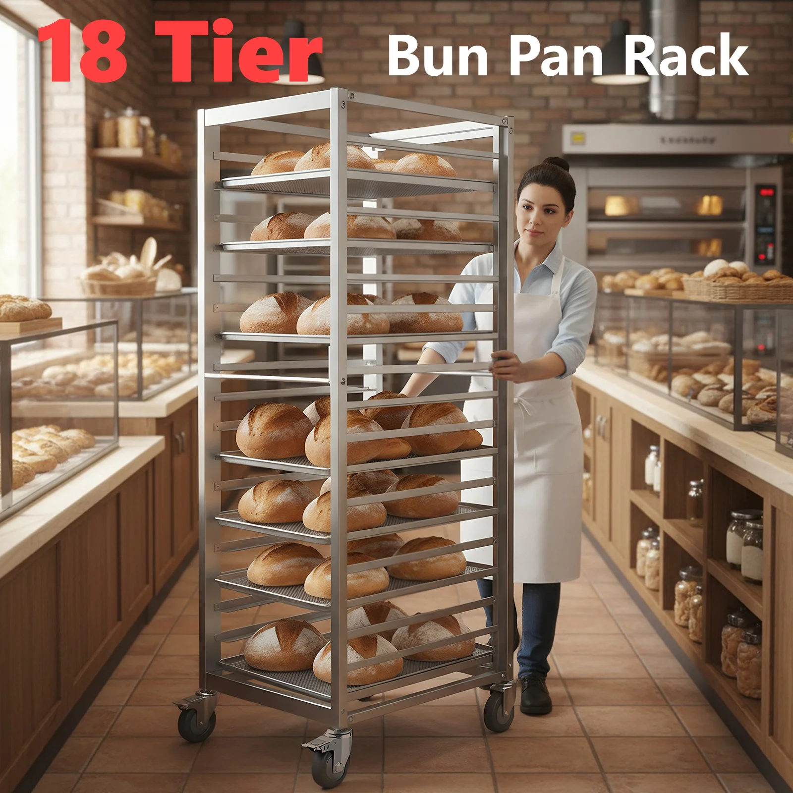 

18-уровневая стойка для сковороды для булочек, коммерческая стойка для выпечки с колесами, подставка для хлеба, алюминиевая стойка-тележка для кухни, ресторана, кафетерии