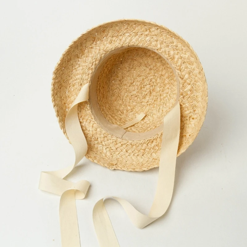 Handwoven Kids Straw  Cap Girl Floppy Hat Wide Brim Fishing Cap Vacation Hat Dropshipping