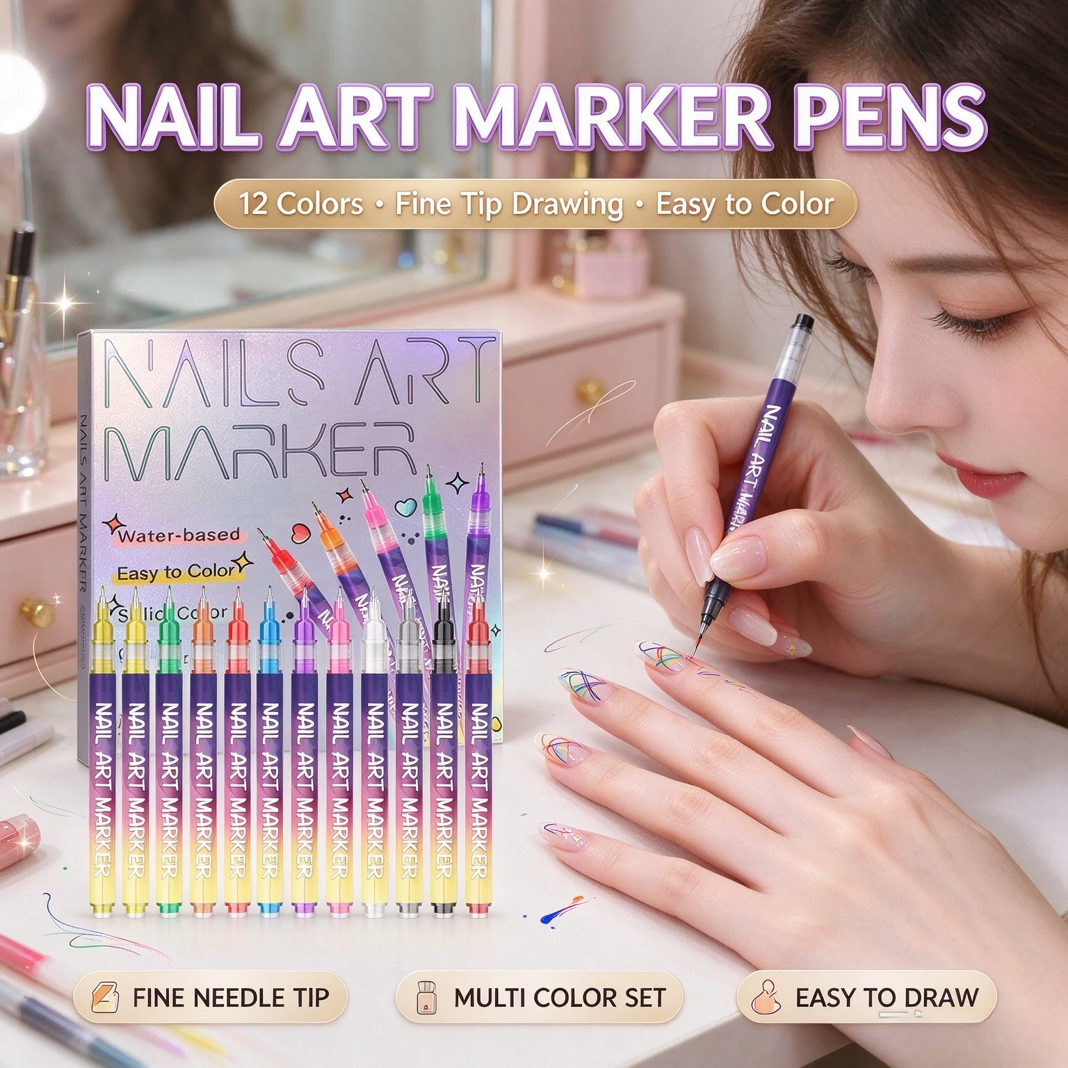 Nail Art Markers Customised Specialised Needle Tube Nail Art Pens Hand-Drawn Outline Pen Acrylic Paint Pen Set Acrylic Paintbrus