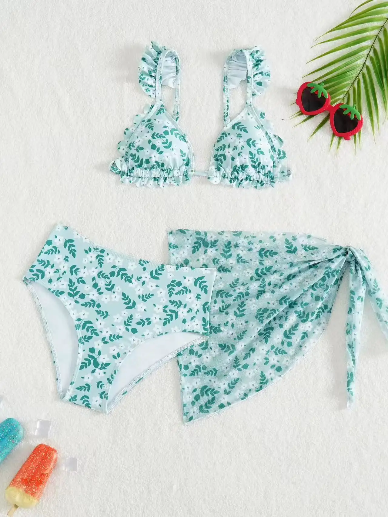 الفتيات 3 حزمة لطيف عالية الخصر بيكيني مجموعات الاطفال ملابس السباحة والتنانير 7-14 سنة ملابس سباحة للأطفال 2025 المراهقين فتاة هدب Athing دعوى