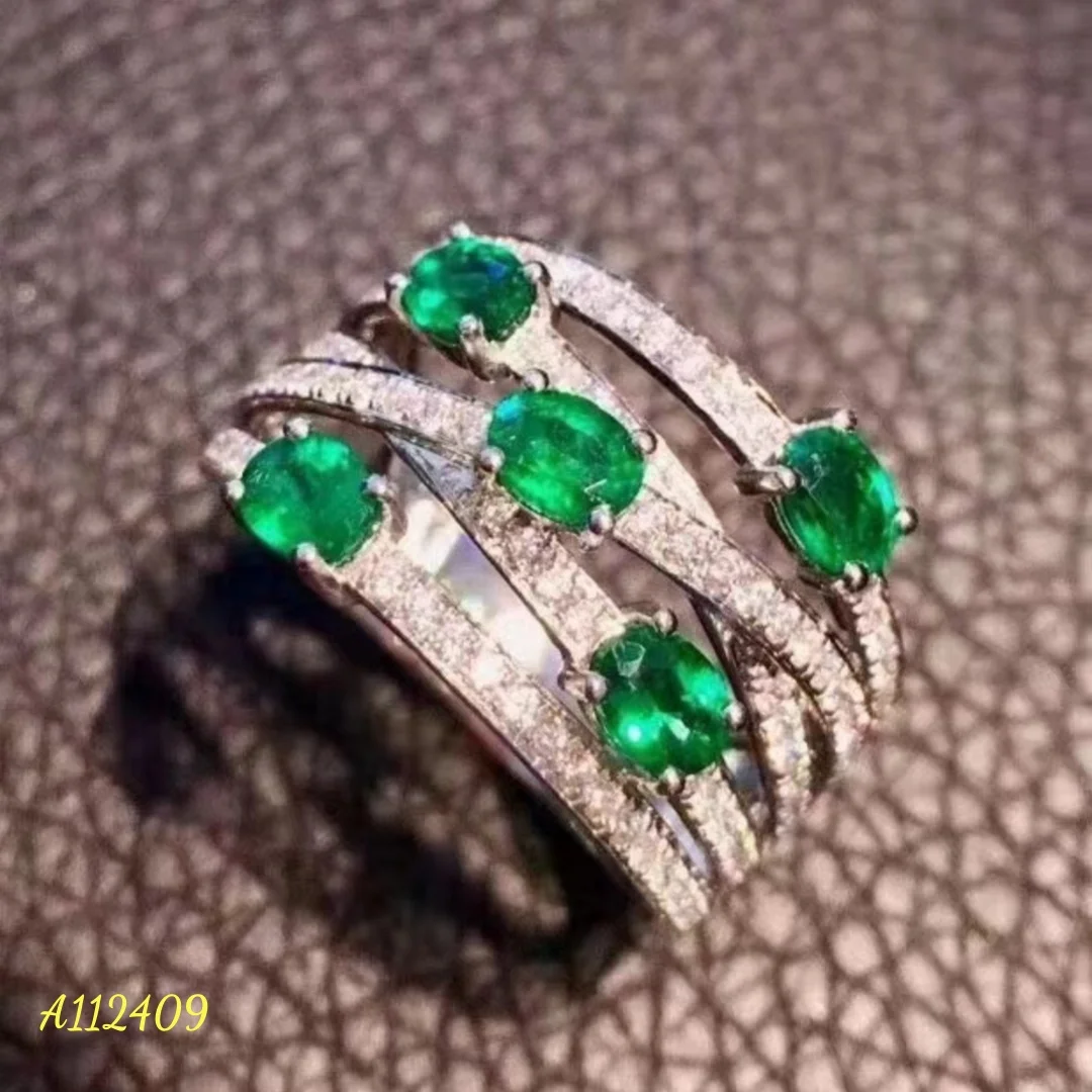 S925 Pure Silver Natural Colombian Emerald Women's Ring Retro Style Hollowed Out Chic Fine Jewelry Party Wedding BIRTHADY Gift