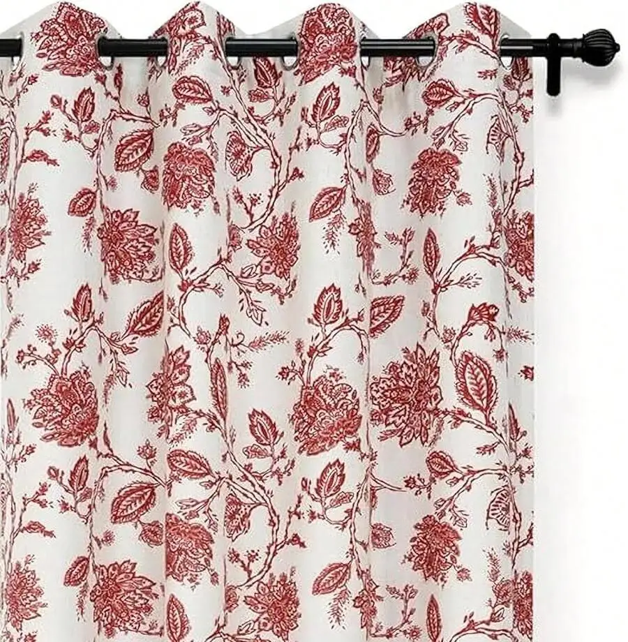 Floral Red Blackout Curtains 84 Inch Length 2 Panels Lined Grommet Window Drapes Farmhouse Country