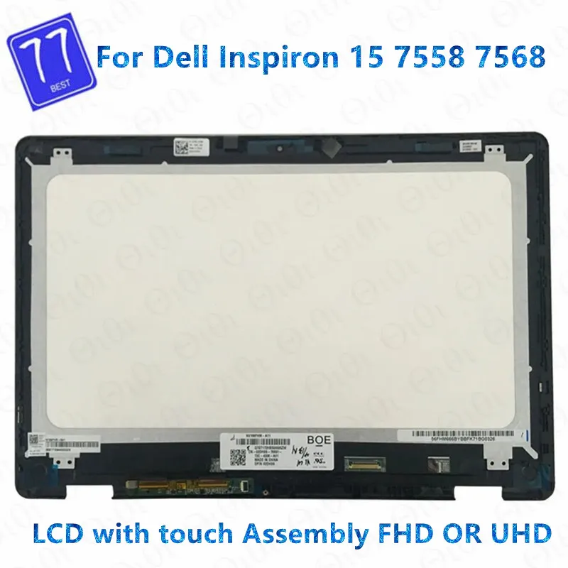 Pantalla táctil LCD para Dell Inspiron 15 7558 7568, montaje de digitalizador con bisel, P55F, P55F001, P55F002, 15,6 pulgadas, FHD, 4K