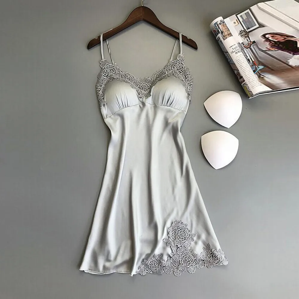 Women Nightgowns Sexy Nightwear Lace Patchwork Sleepwear Lingerie Nighty Wedding Silk Dress Sleep Wear Nightdress Clothes 2024