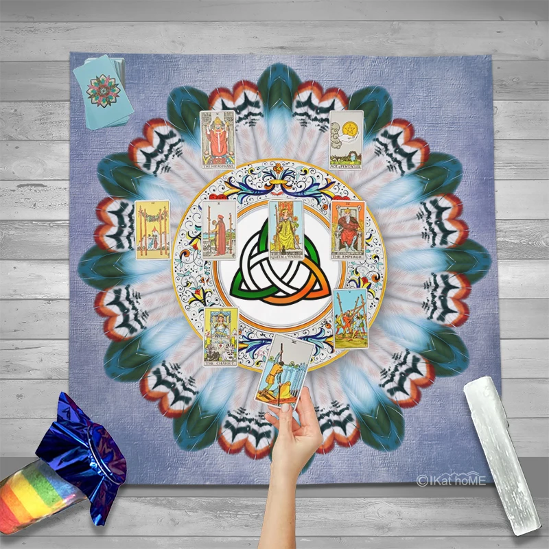 Celtic Knot Feather Mandala Tarot Tablecloth Altar Cloth Pagan Witchcraft Astrology Board Game Fortune Oracle Card Pad Mat 70cm