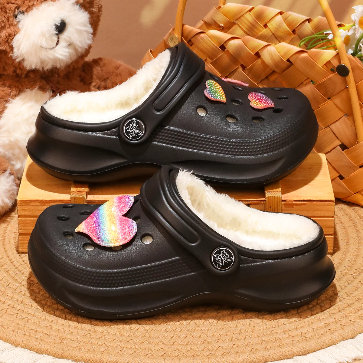 Kinder-Clogs und -Mules mit Fellfutter, leichte Garten-Schuhe mit Baumwollfutter, warme Hausschuhe für Jungen, Mädchen und Kleinkinder, 168. – Detail 17