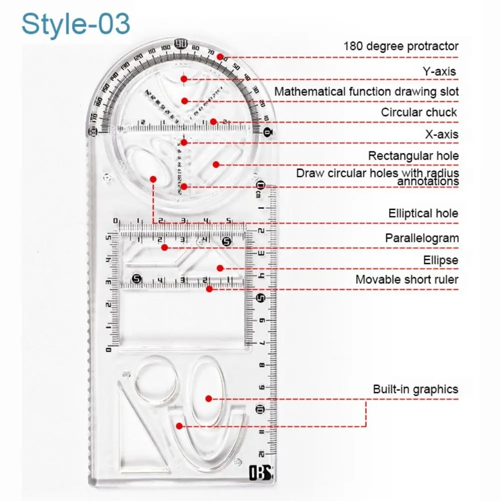 Multi-function Rotary Geometric Drawing Gift Students Learning Measuring Tool Mathematics Function Ruler Protractor Ruler