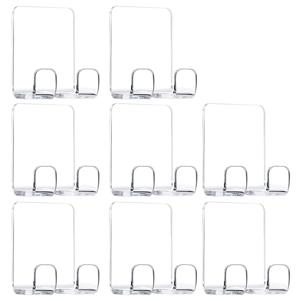 Ganchos de soporte autoadhesivos de acrílico, gancho de ducha para baño, organizador de cocina, enchufe de toalla (transparente), 8 unidades