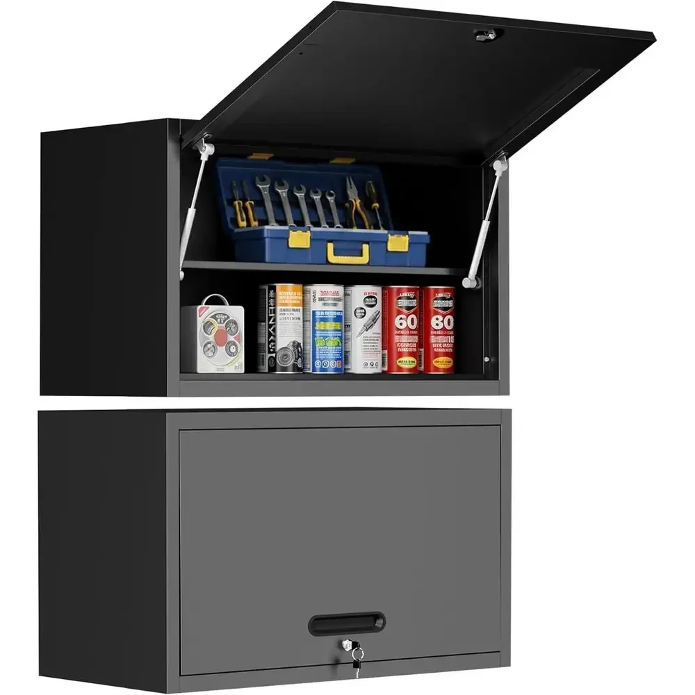 Heavy-Duty Black Metal Wall Cabinet with 1 Up-lip Door and Adjustable Shelf for Garage, Tool Storage, Kitchen, and Warehouse Use