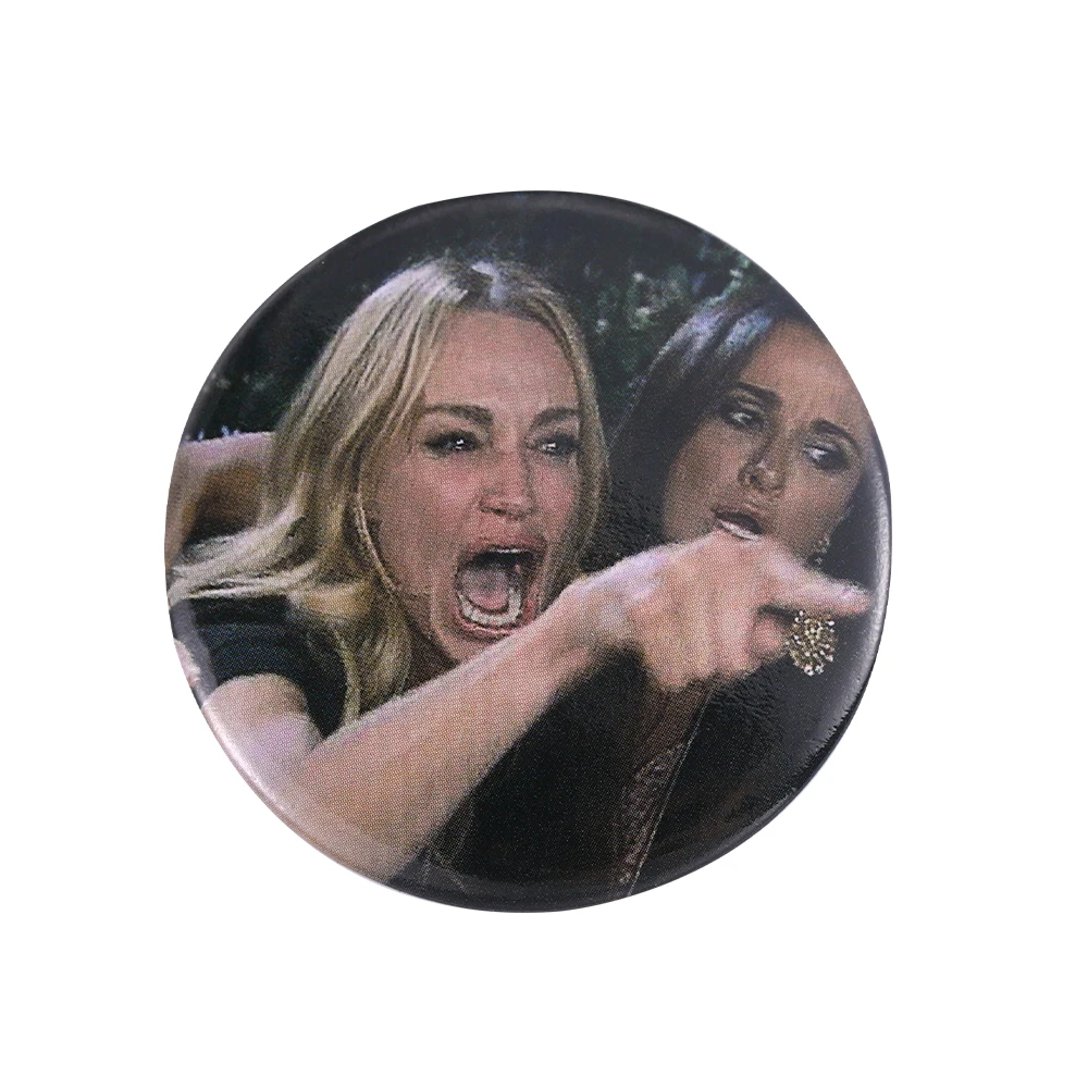 I See That Soft Button Pin Earth Man With Sunglasses Angry Woman Icon Round Metal Badge Lapel Pin Parts Gift Friends Kid Jewelry
