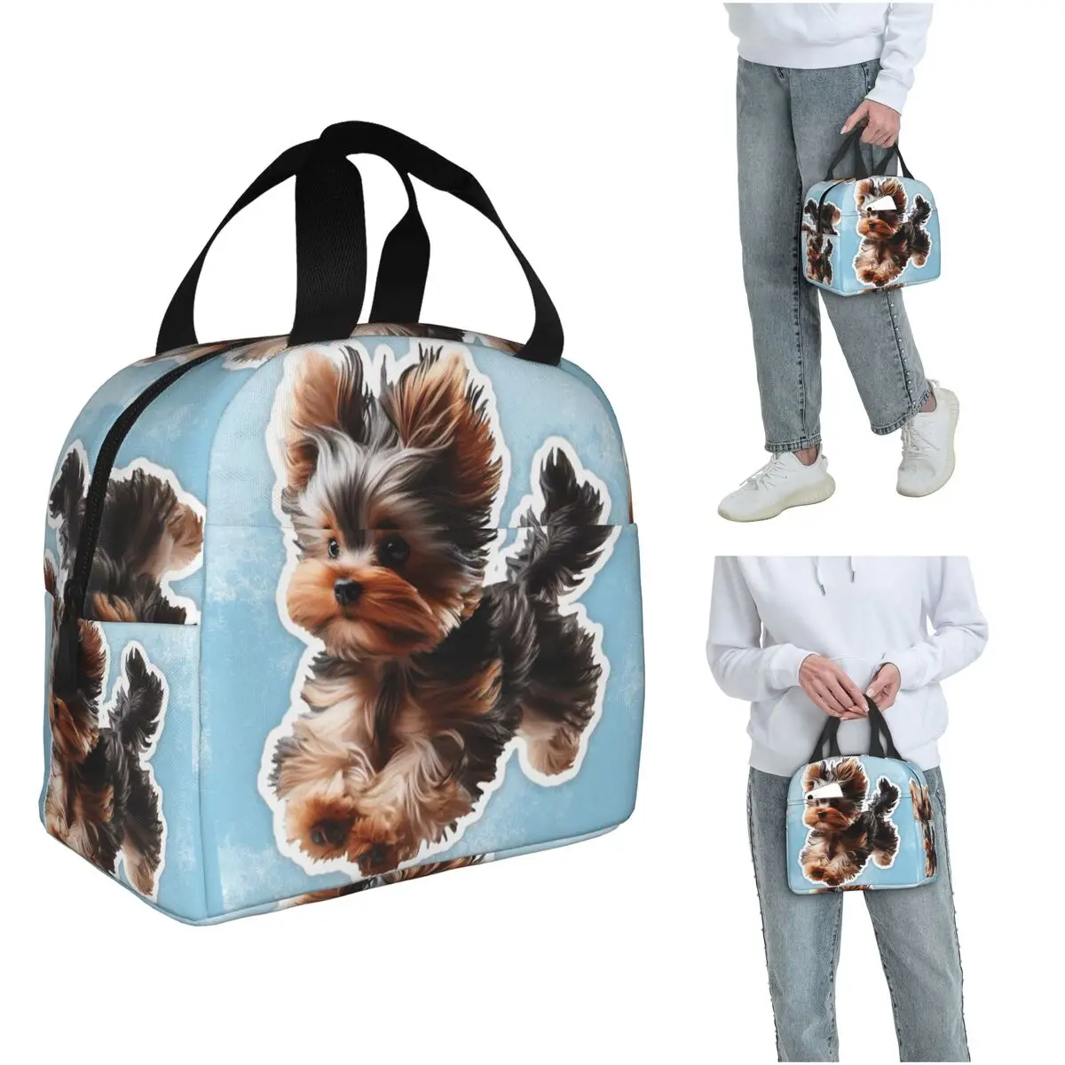 Yorkshire Terrier Dog Pattern Insulated Lunch Bag for Women Children Portable Food Boxes Thermal Lunch Box Tote