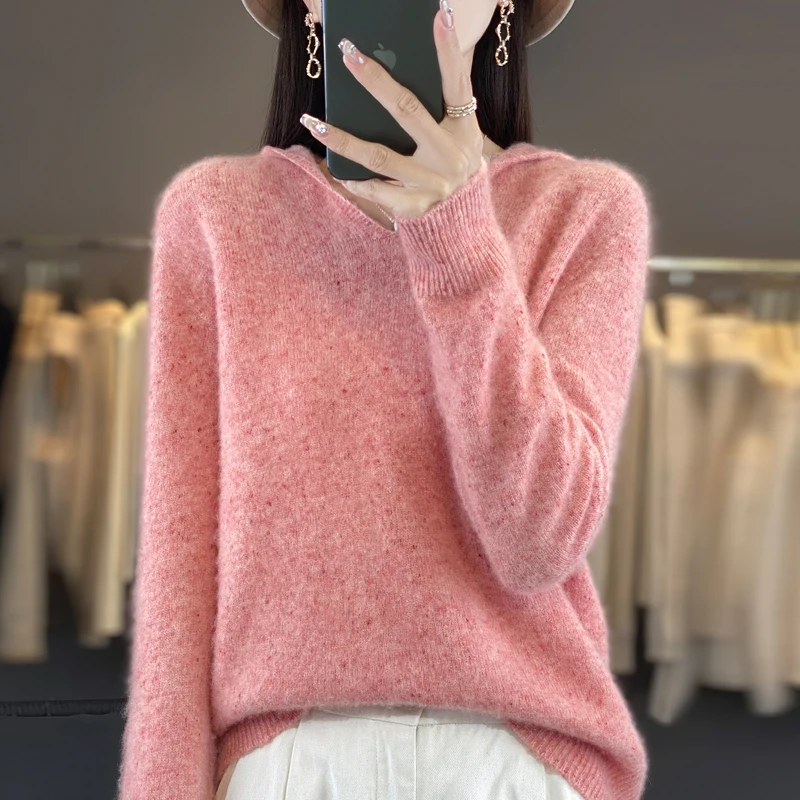 Women\'s Hoodie 100% Merino Wool Sweater Women\'s Clothing Hoodie Knitted Hoodie Autumn/Winter Long Sleeve Tops Thin light Warm