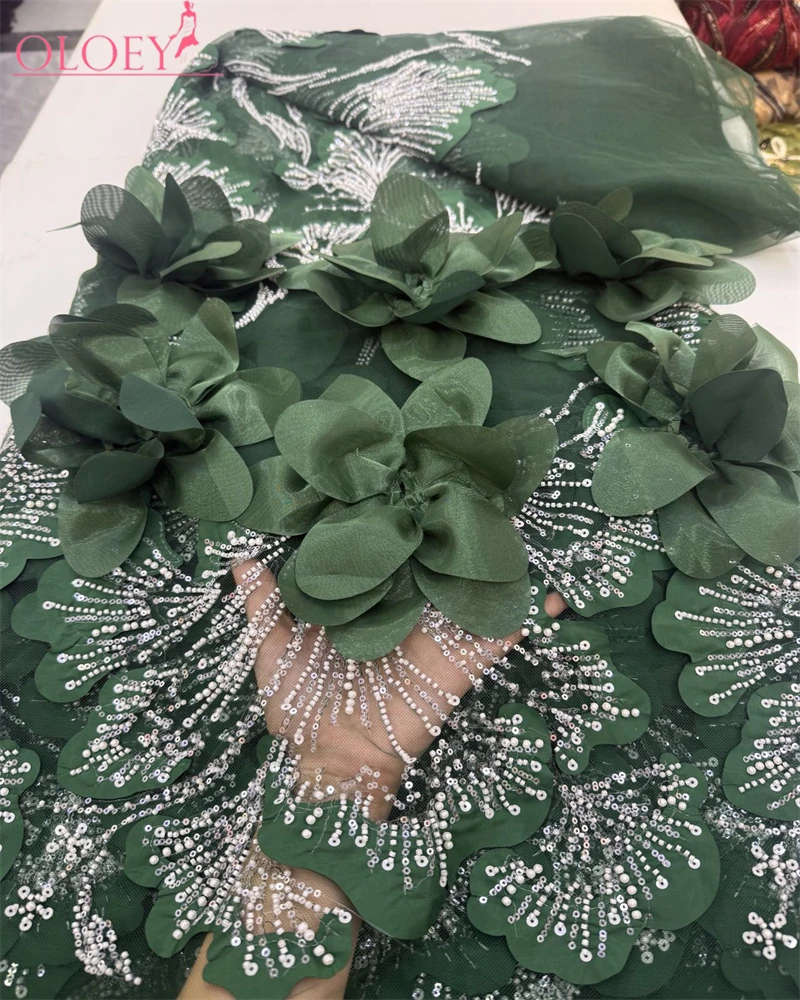 

OLOEY Handmade 3D Embroidery Net Lace Evening Dress with Bead Sequin High-End French Fashion New Design Top Quality for Party