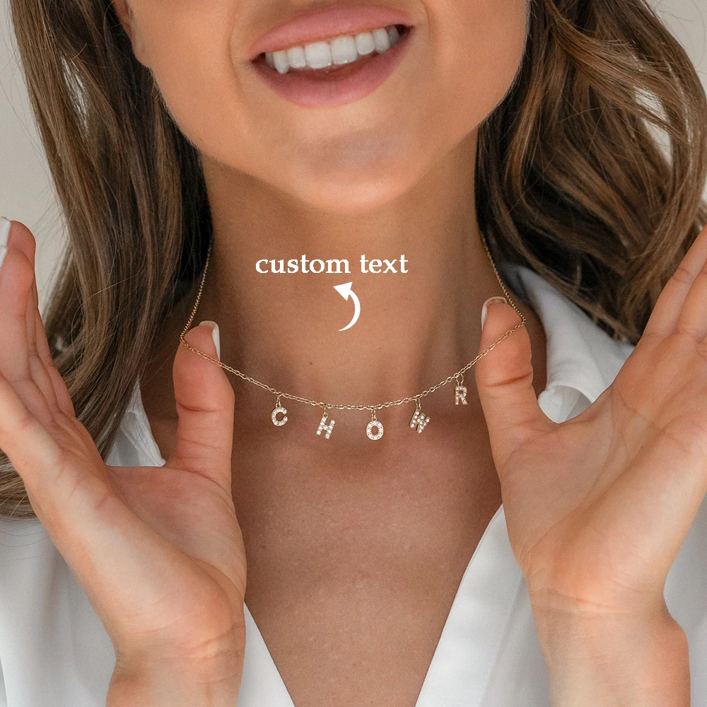 

Custom Letter Necklace With Diamonds For Women Personalized Stainless Steel Initial Necklaces Dainty Jewelry Perfect Mom Gifts