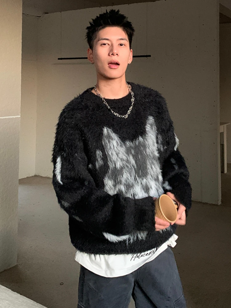 Fluffy Sweaters Men Loose Spring Autumn Outdoor All-match Korean Style Classic Normcore Prevalent O-neck Print Stylish Hip Hop