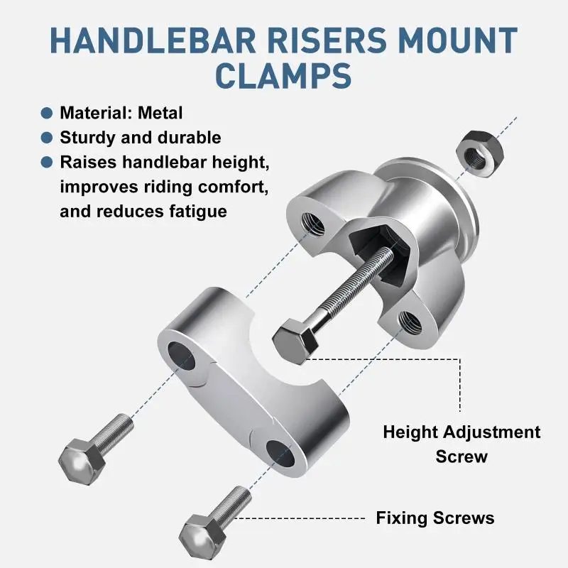 7/8' 22mm Silver Handle Bar Mount Mounting Riser: 1 Pair Clamp ATV Motorcycle Holder Bracket