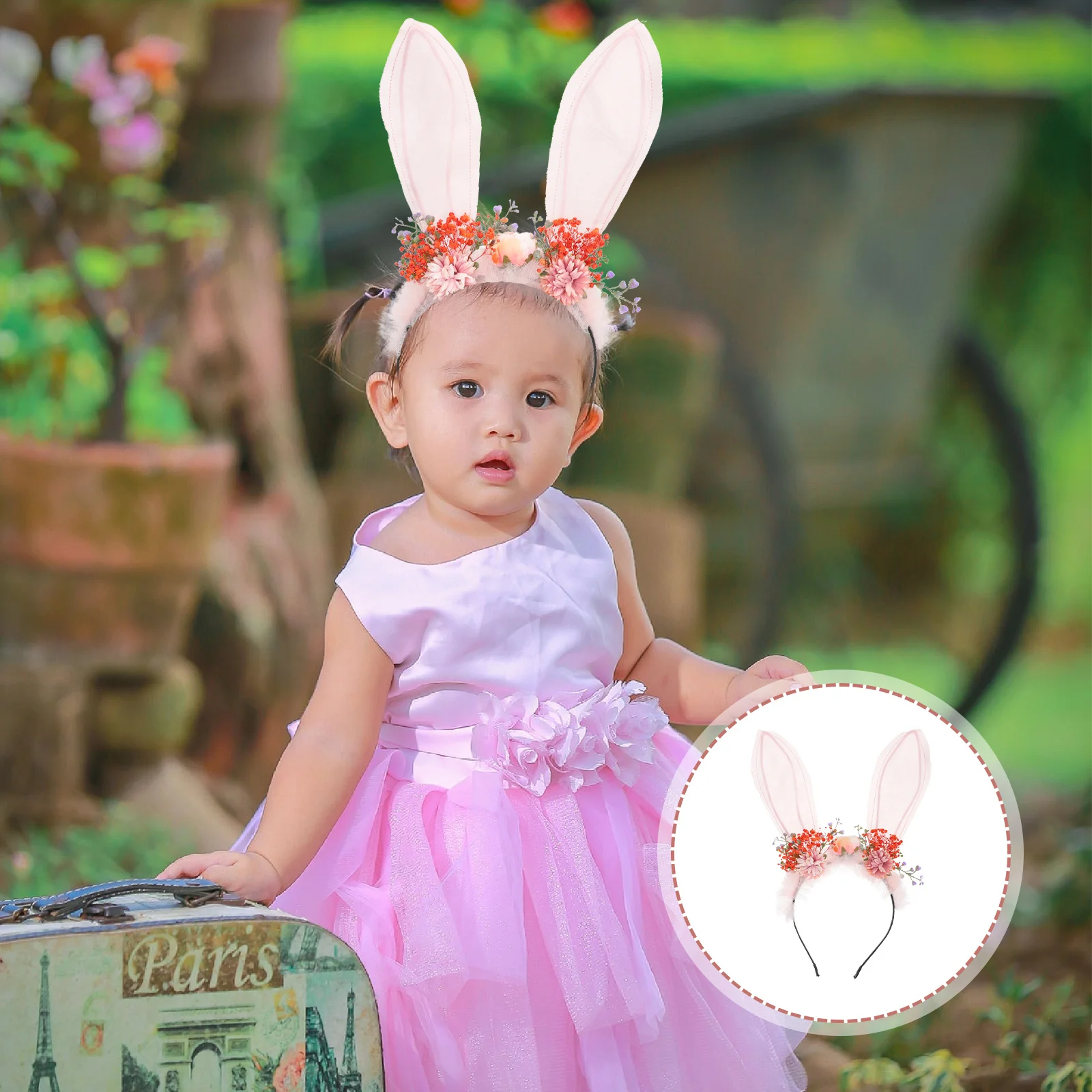 

Rabbit Ear Flower Hairband Delicate Decorative Headdress Festival Party Costume Cosplay Hair Accessory Rabbit Ear Hair Hoops