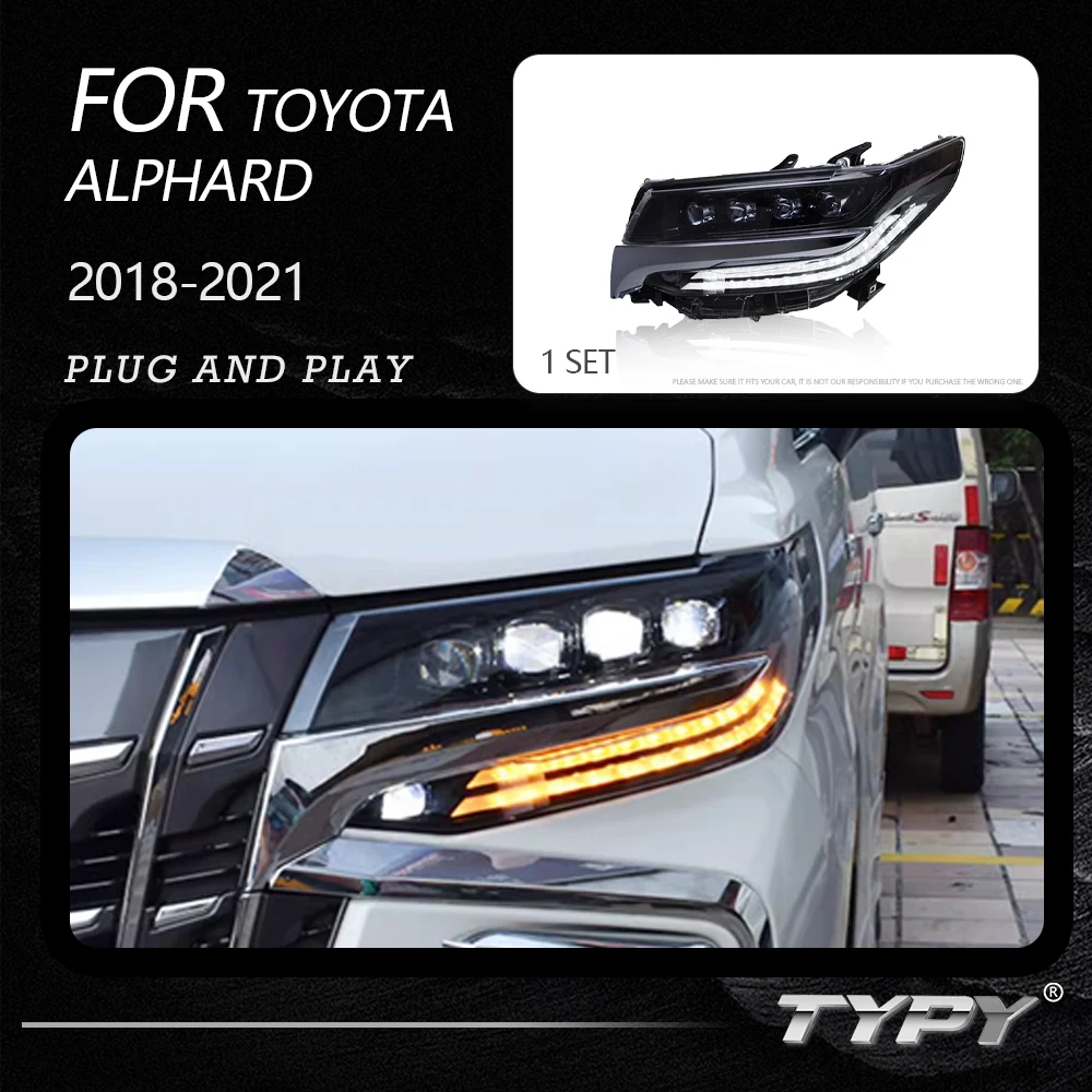 TYPY New LED Headlight Upgrade Modified Full Head Lamp For Toyota Alphard 4 led 2018-2021 Turn Signals Daytime Running Lights