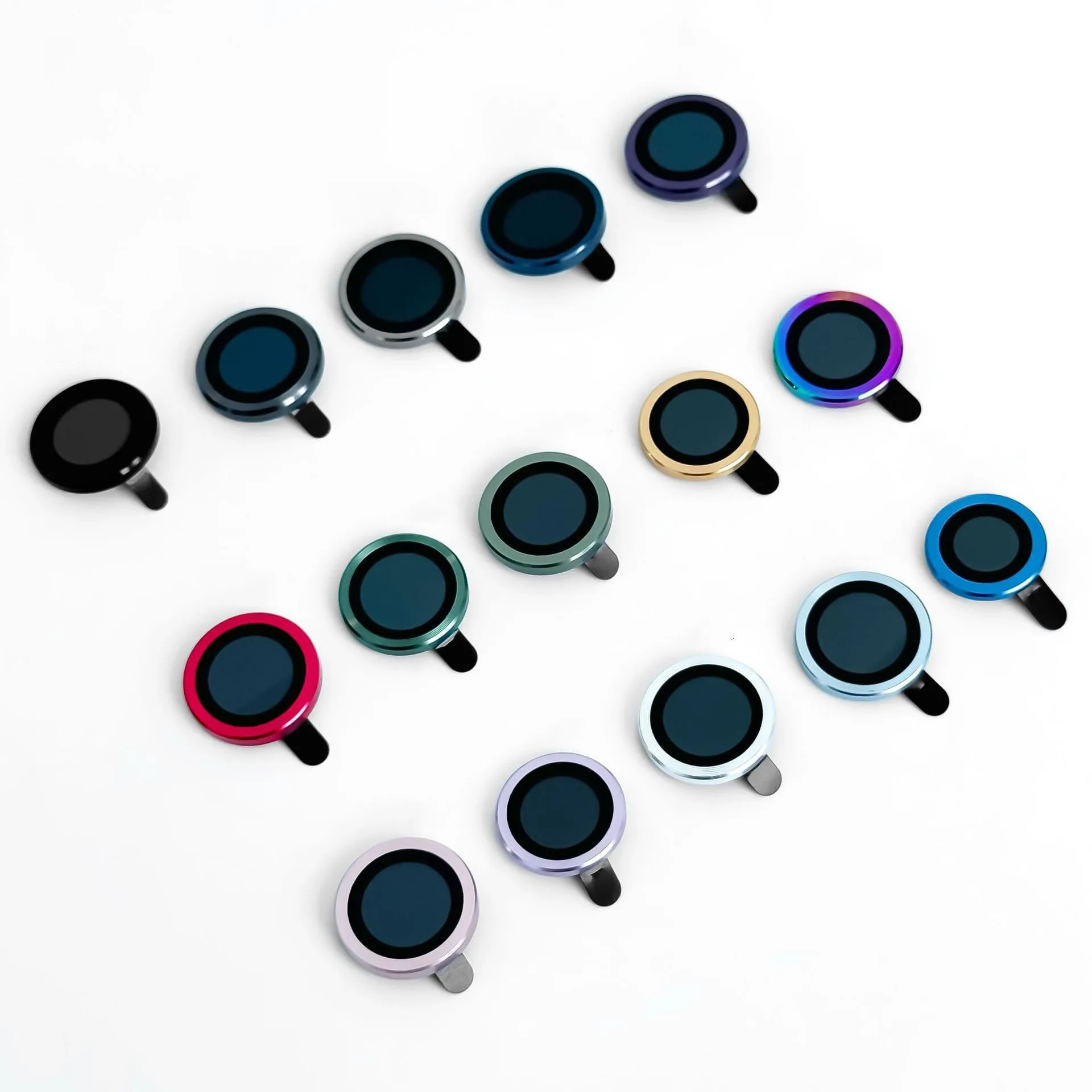 

500Pcs For iPhone 16 15 Pro 14 13 12 11 Max Plus Mini CD Style Metal Camera Lens Cover 3D Alloy Glass Screen Protector