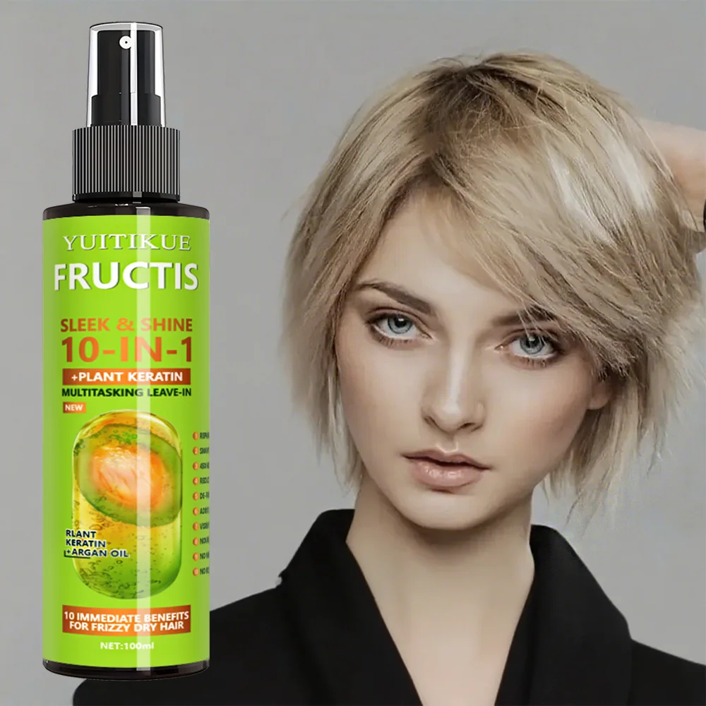 YUITIKUE Fructis Spray sin Enjuague 10 en 1 | Con queratina vegetal y aceite de argán para un cabello seco, encrespado, liso y brillante 100ml