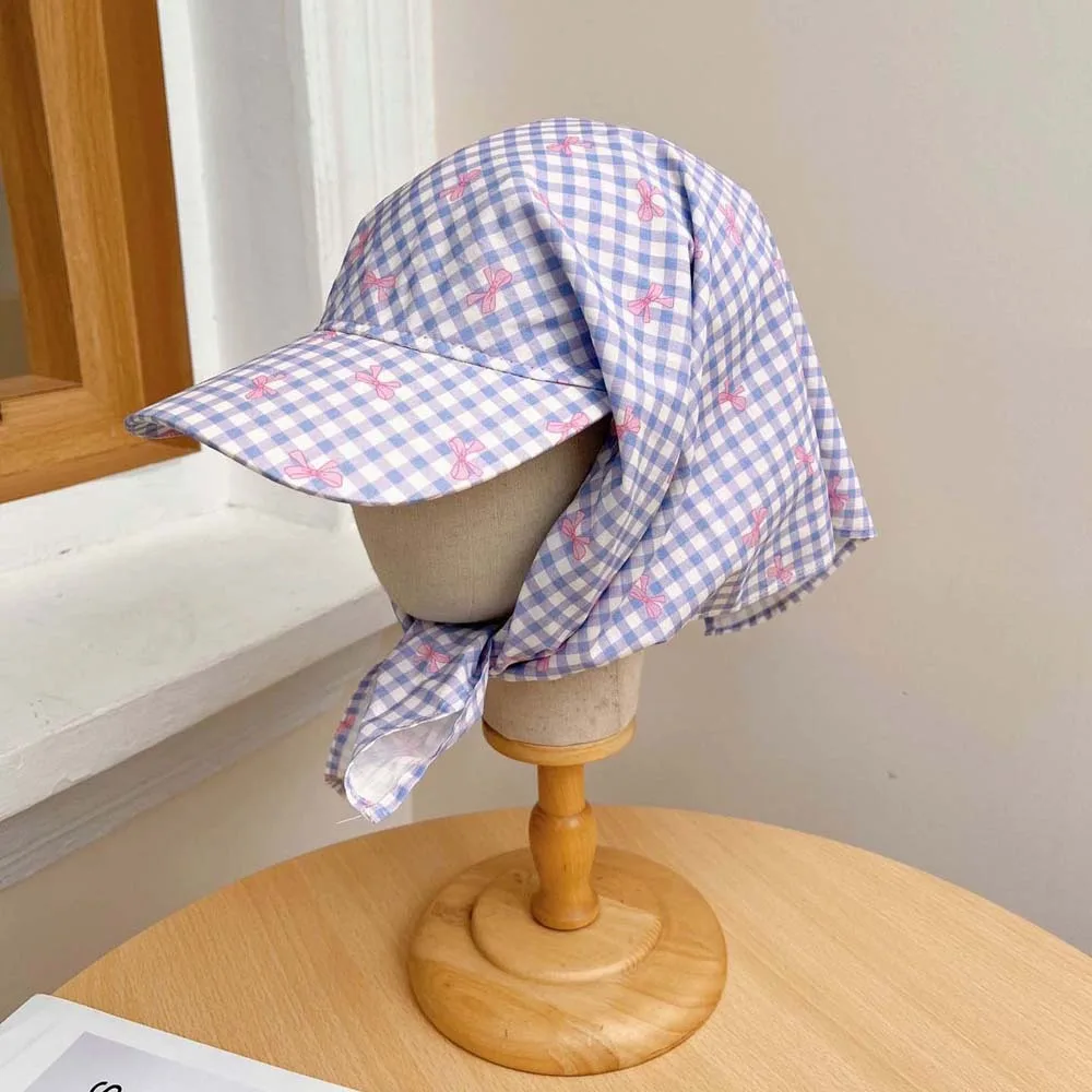 

Driving Rural Style Headscarf Baseball Hat Plaid Bow Triangle Headscarf Hat Soft Sunshade Scarf Peaked Cap Streetwear