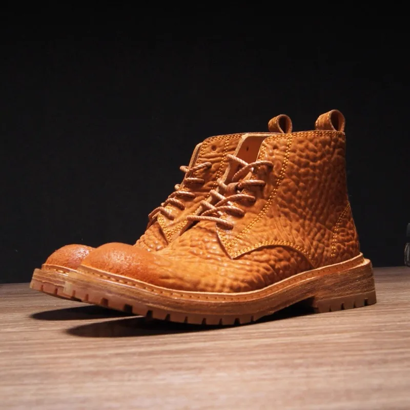 Handmade Retro Genuine Leather Lace-up Casual Business Derby Ankle Boots Men's Shoes High Top Chelsea Motorcycle Boots Male