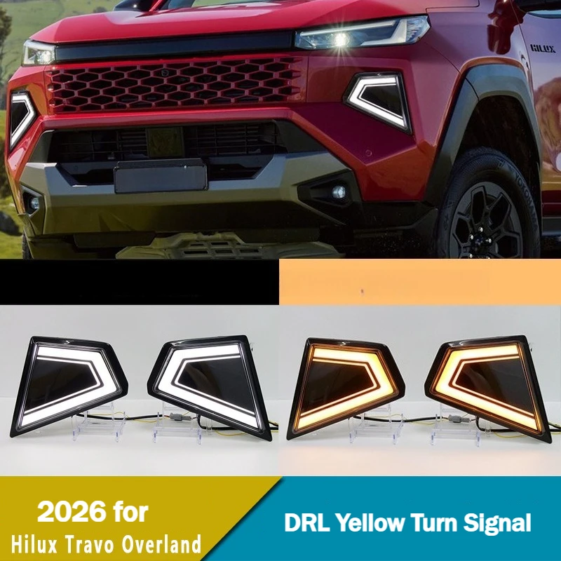 For Toyota Hilux GR Sport‌ High-end Version 2026 Car Led Daytime Running Lights DRL Yellow Turn Signals Front Fog Lamp Modified