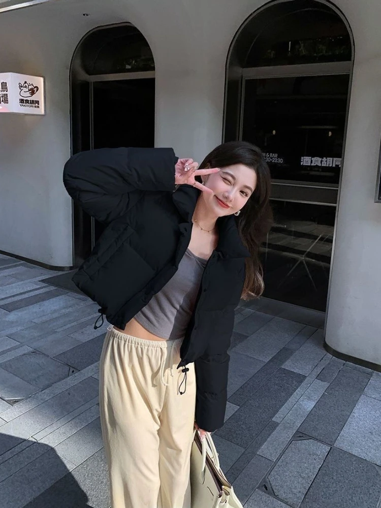 Korean Hot Girl High Waist Cotton Robe Autumn/Winter Fashion Stand up Collar American retro Hot Girl Bread Cotton Robe