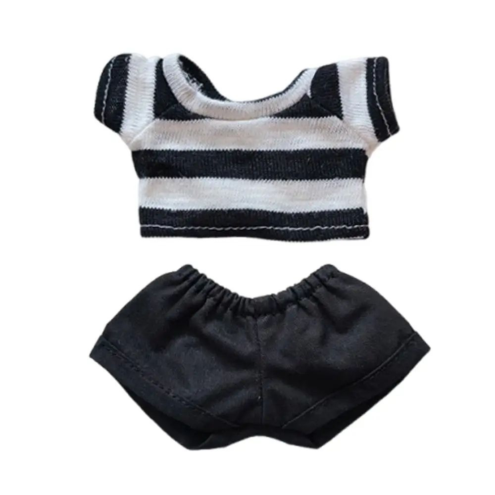 Top Pantaloncini Abiti per 17CM Doll Mini Doll Vestiti Sostituzione T-shirt fatta a mano Set Pantaloncini camicia a righe fai-da-te