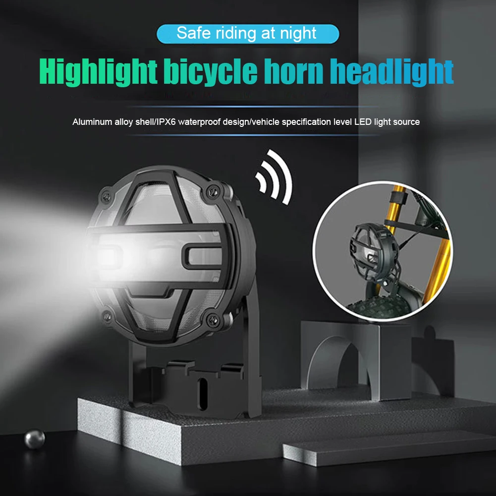 E-Bike 36V 48V Headlights Electric Bicycle Light with Horn Waterproof Bicycle Front Headlight Headlamp EBike Flashlight Lantern