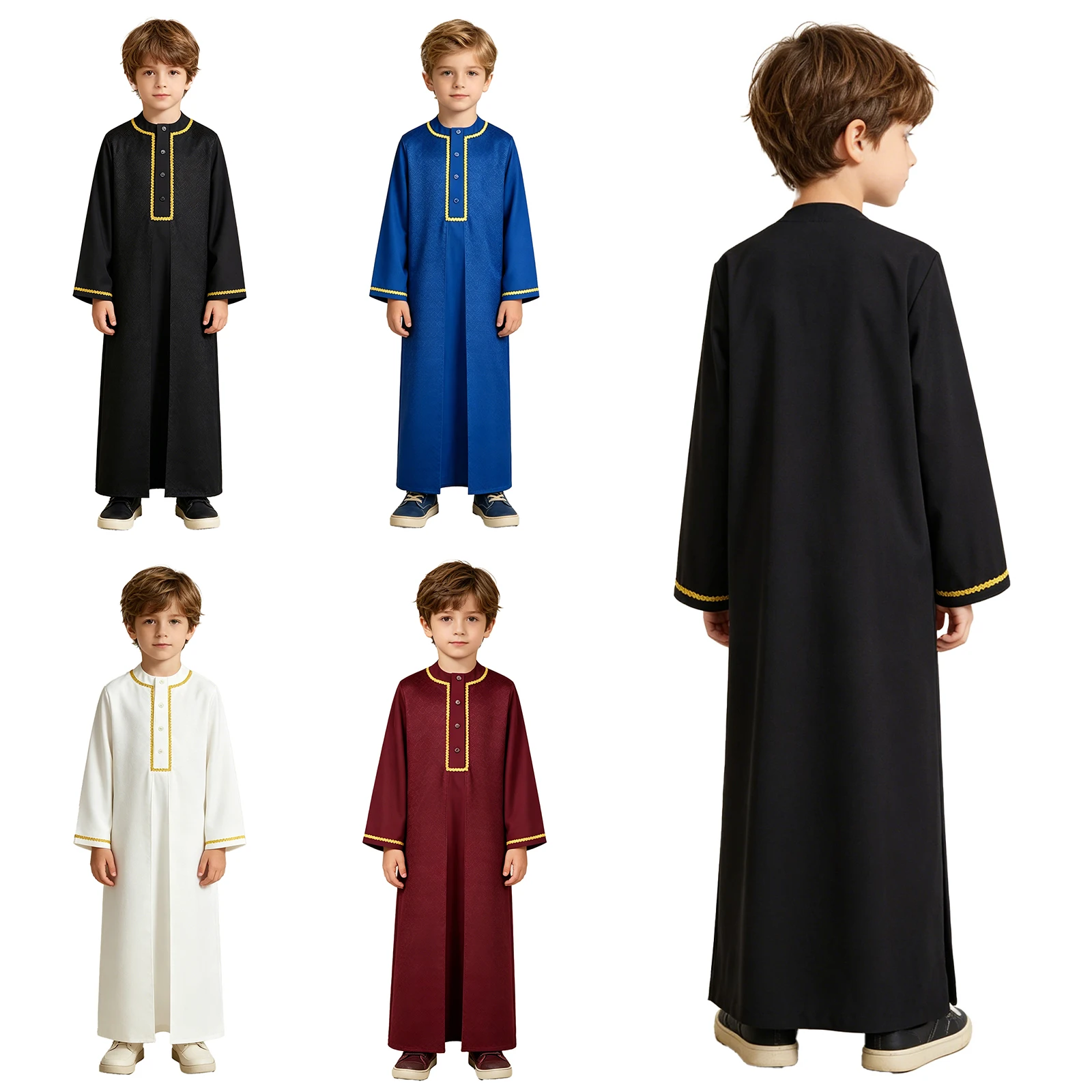 Middle East Morocco Ethnic Jacquard Robe Muslim Dubai Boys Dress Islamic Wedding Ramadan Festival Costume Split Arabic Thobe