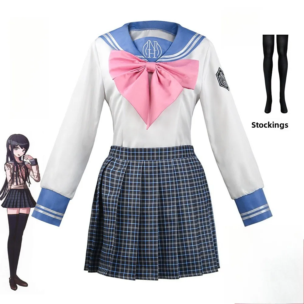 

Danganronpa Cosplay Costume Maizono Sayaka JK White Sailor Suit Plaid Skirt Halloween Performance Outfit