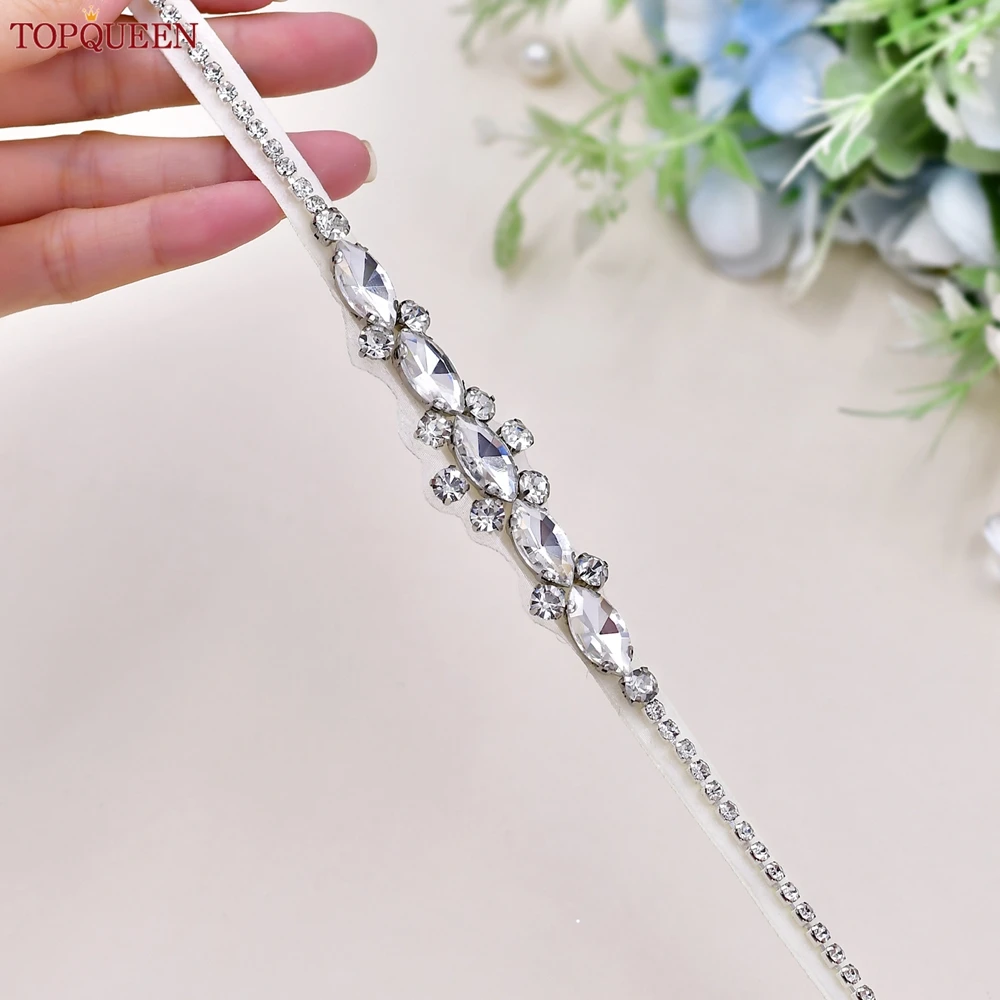 TOPQUEEN Wholesale Wedding Accessories Silver Rhinestone Bridal Thin Belt Formal Dress Waist Decoration Bridesmaid Belt S386