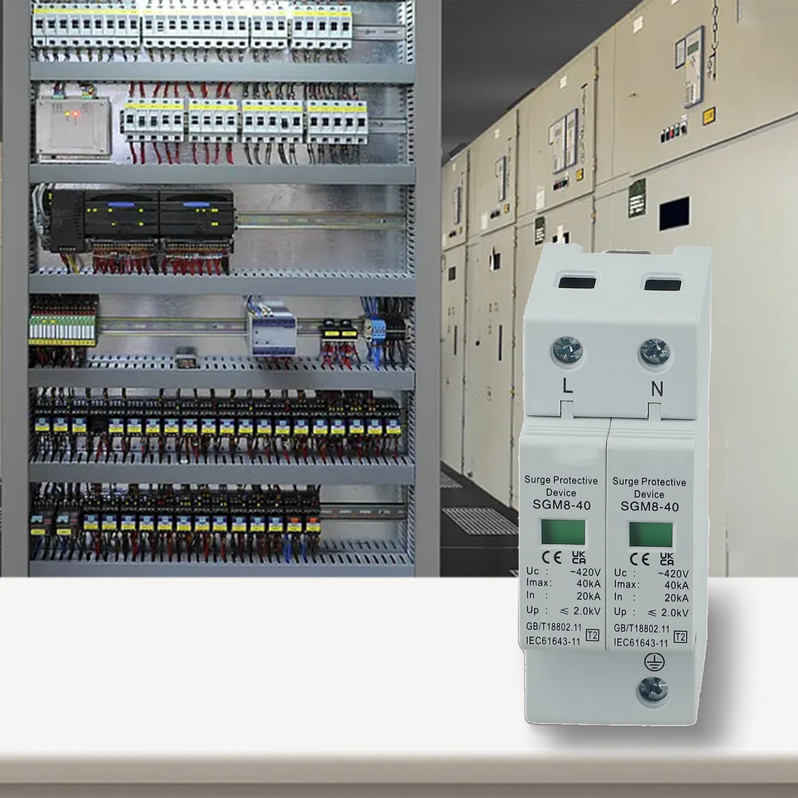 20KA Surge for Protection Device 2P 420VAC Efficient Performance with Easy Guide Rail Installation Flame Retardant Material