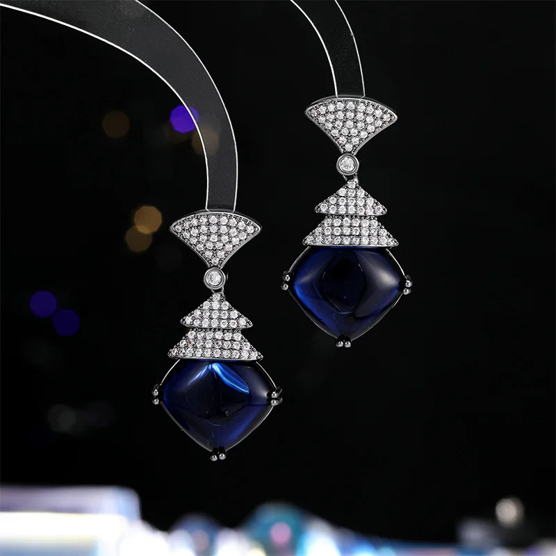 

Vintage earrings, pomegranate ruby light luxury earrings S925 silver needle fan-shaped dress earrings
