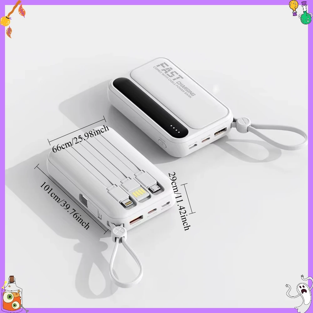 Built-in 4 Cables Mini Power Bank 20000mAh Large Capacity Portable External Battery Compatible with IPhone HUAWEI Samsung Xiaomi