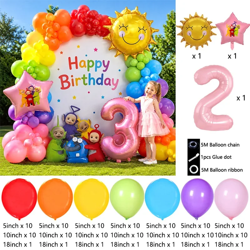Teletubbies Kids Balloon Garland Globos Kit, Cute Foil Latex Balloon Bouquet for Baby Birthday Baby Shower Party Backdrop Photo view 3