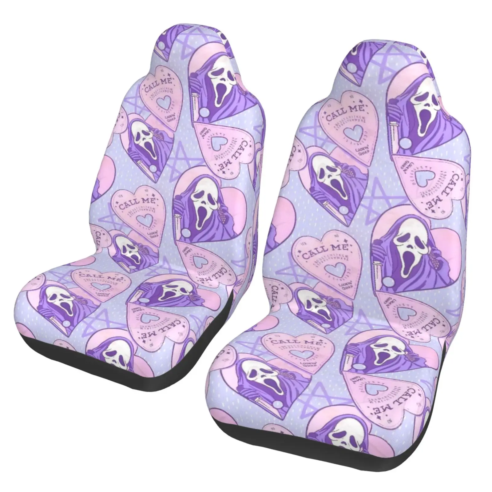 

Funny Horror Movie Carpet Pink Ghost Face Custom Car Seat Cover 2-piece Universal Front Protection Pad Accessory Set