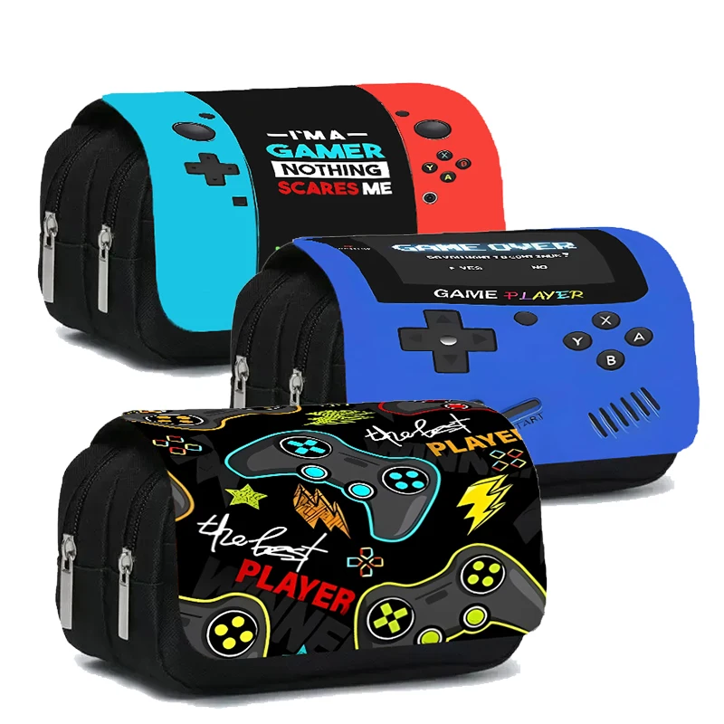Games Console Double Layered Flip Pen Case for Boy/Girls Best Gifts 2D Cartoon Teenagers Pen Bag School Supplies for Children
