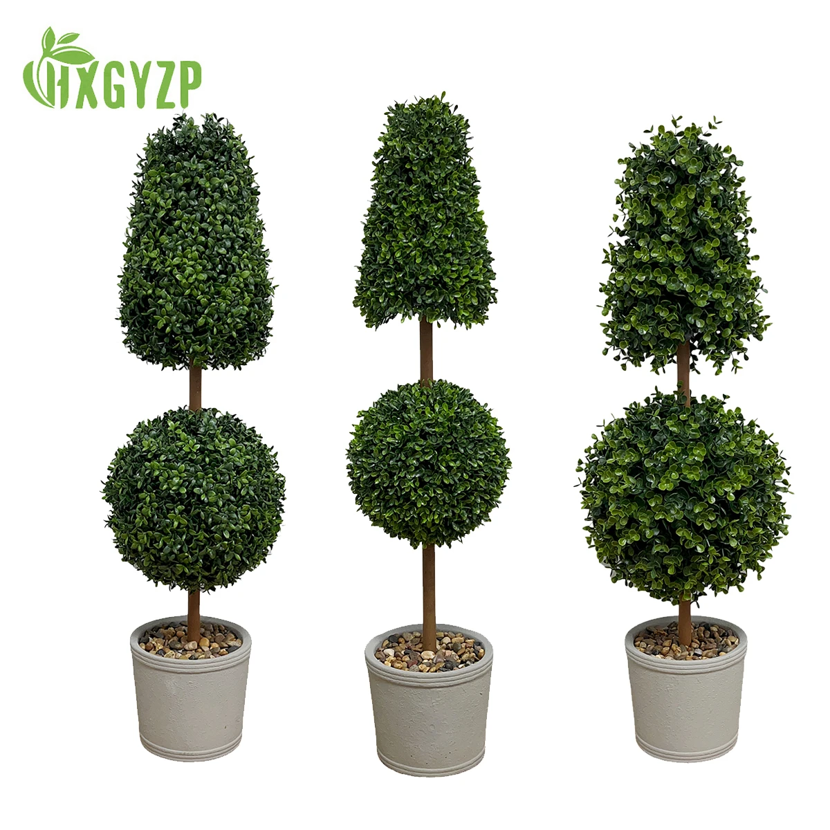 

HXGYZP Artificial Topiary Plants Potted Green Leaves Cone Ball Plant With Cement Pot Home Garden Porch Decoration Large Bonsai