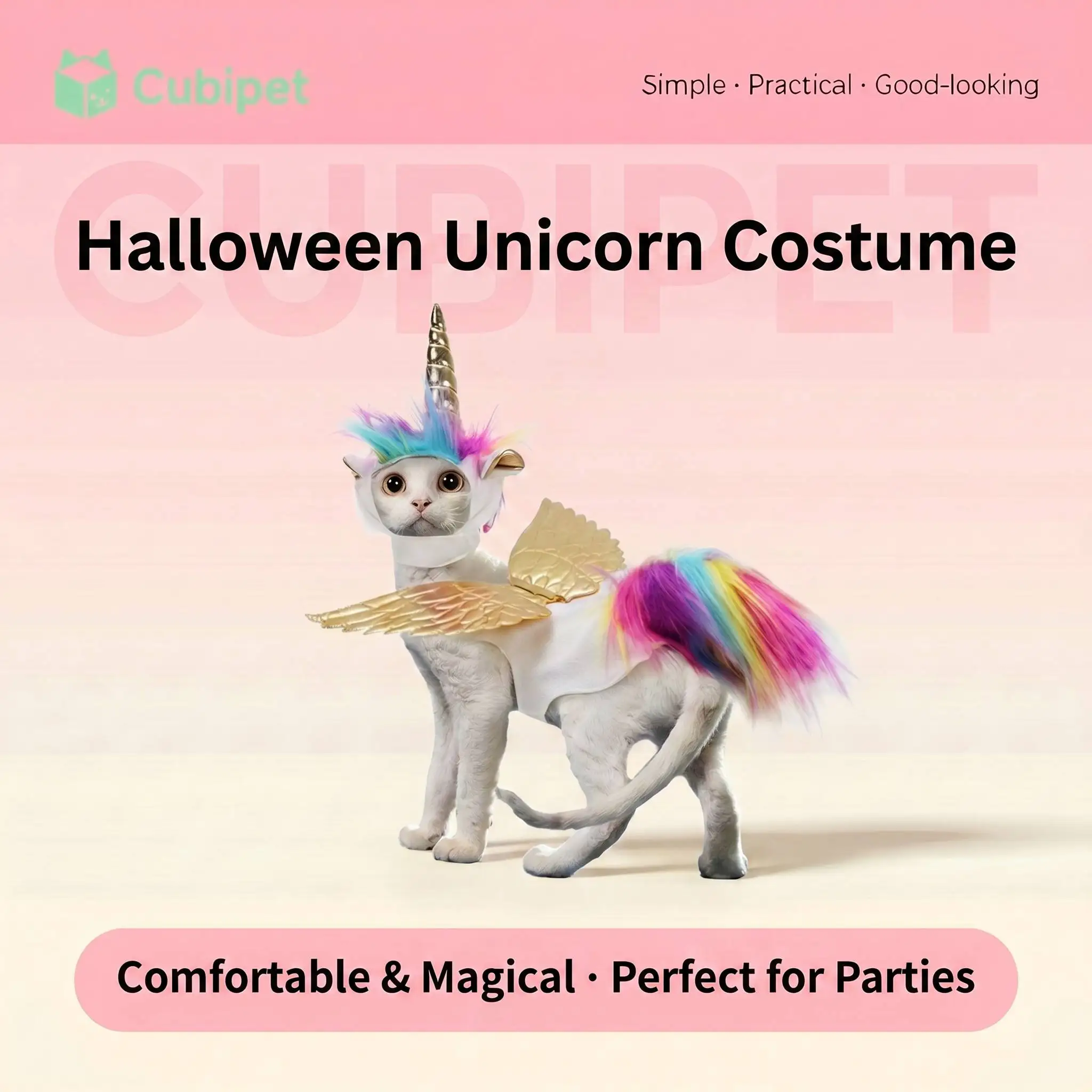 Halloween Cat Unicorn Costume Adjustable Magic Tape Cute Pet Unicorn Headband Cosplay Decoration for Cats and Small Dogs Holiday