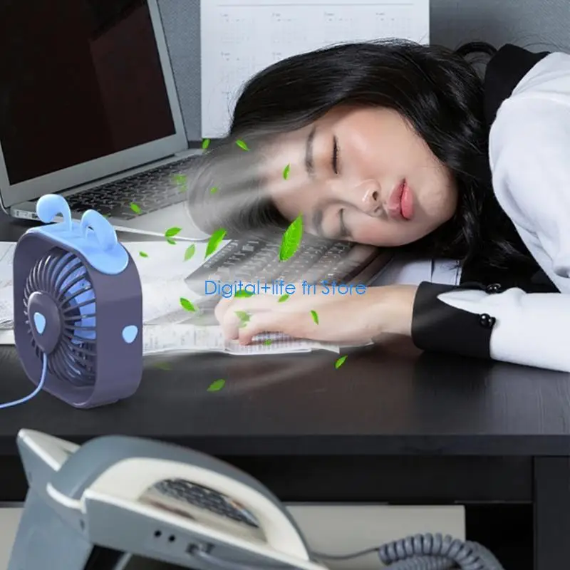 E06D USB Fan Desk Mini Desk Fan 3 Speed Rotation Strong Wind Desktop Cooling Fan Quite Mini Personal Fan for Home Office