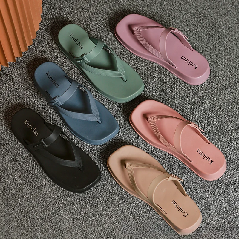 Women Slippers Summer New Fashion Flip Flops Thick Soled Solid Color Ladies Elegant Comfortable Casual Soft Beach Black Slippers