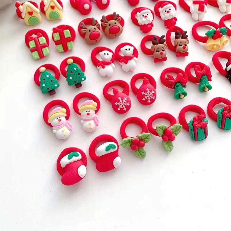 10Pcs Kids Girls Christmas Hair Ties Cute Santa Claus & Reindeer Design Festive Hair Accessories Holiday Parties Decorations image 6