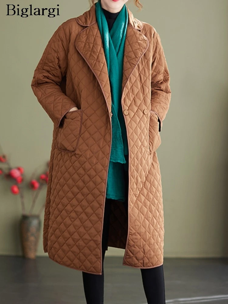 Manteau long d'hiver en coton rembourré pour femmes, vestes à carreaux à manches longues pour femmes, vestes décontractées pour femmes, mode