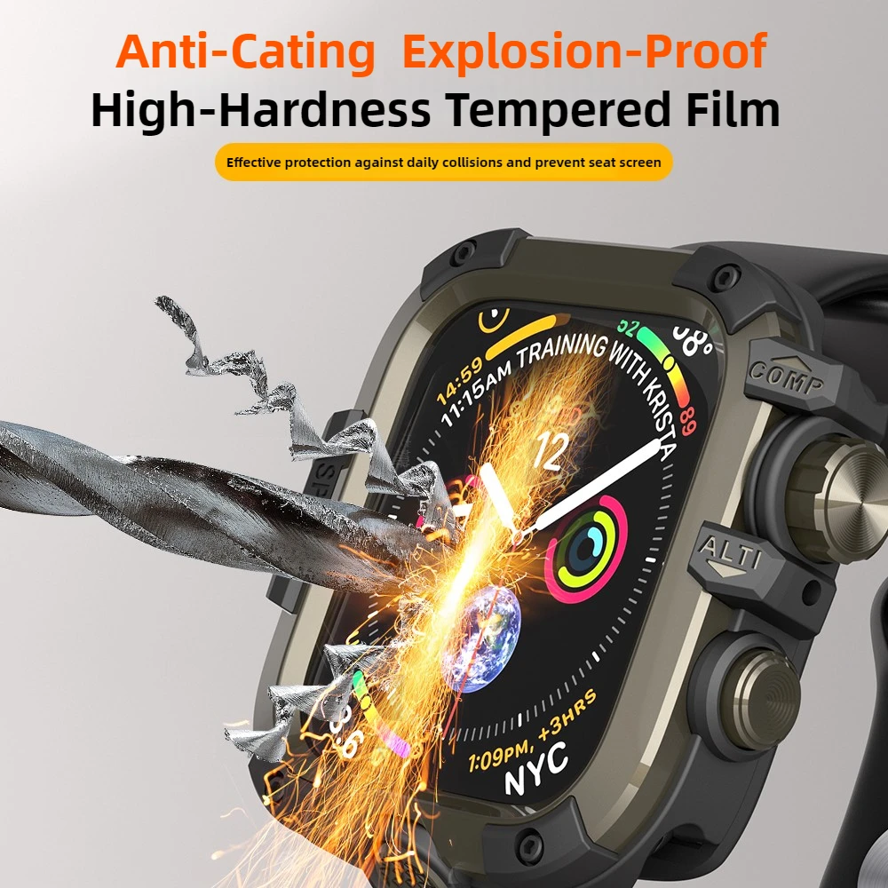 حافظة معدنية مقاومة للماء لساعة أبل الترا 3 49 مللي متر 46 مللي متر 45 مللي متر 44 مللي متر غطاء حماية فيلم لسلسلة iWatch 11 10 9 8 7 6 SE